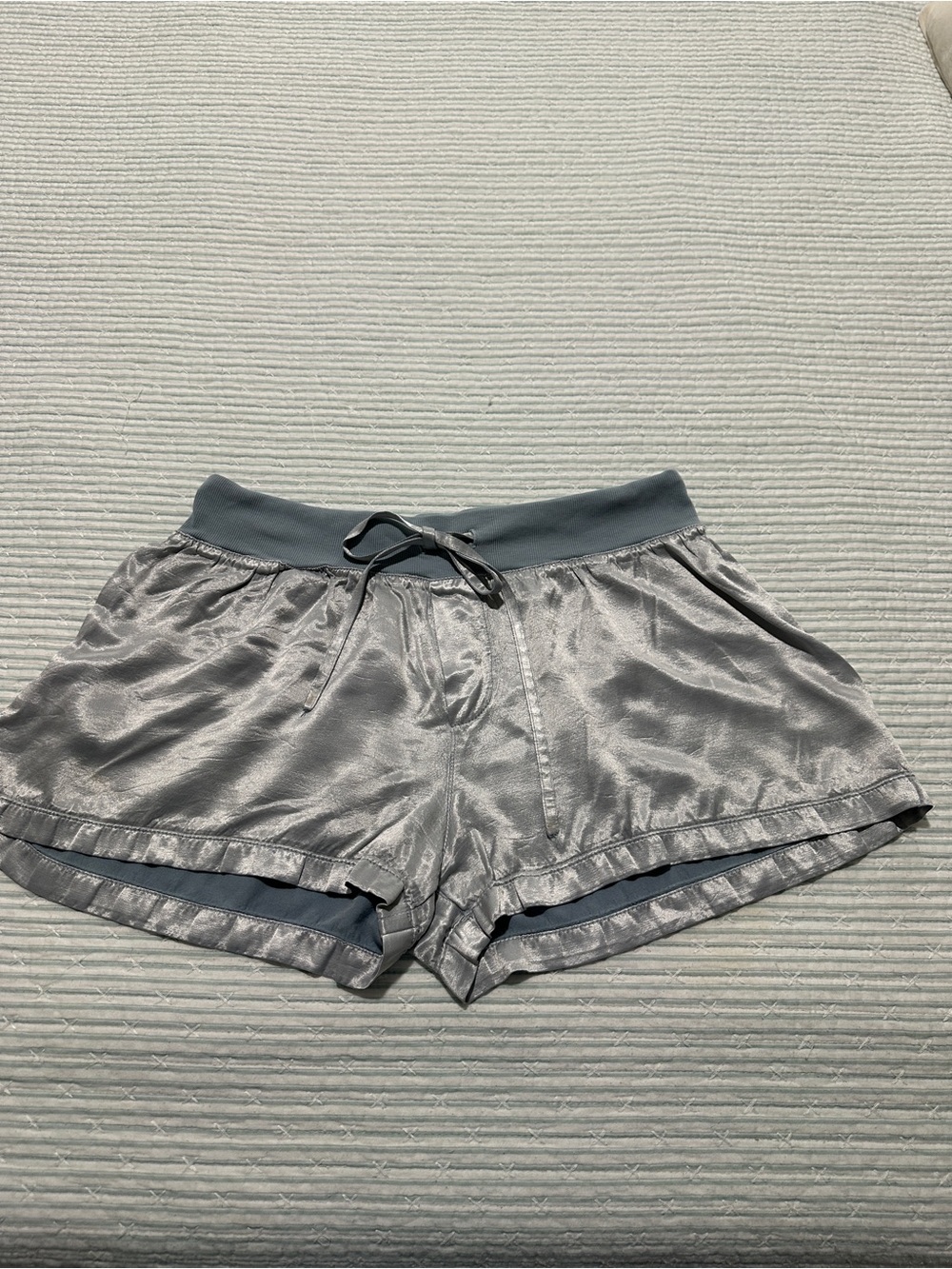 PJ Harlow L Light Blue/Gray Women's Satin Sleep Shorts